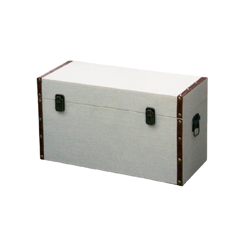 Vintage-Style Fabric Storage Chest with Metal Accents**
